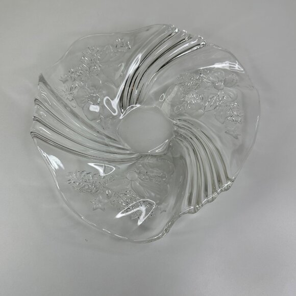 Vintage Mikasa Etched Glass Christmas Medley Bowl Candy Dish With Holiday Design - Picture 11 of 14